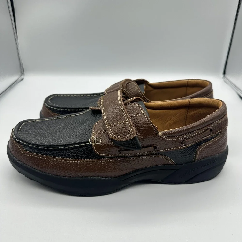 Dr Comfort Shoes Mens Size 11 W Brown Leather Boat Hook & Loop Orthopedic
